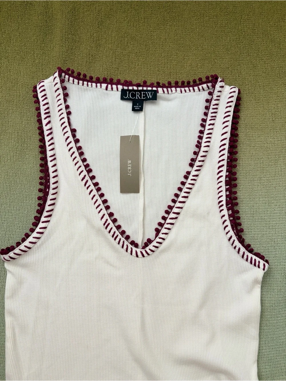 J Crew Perfect rib V-neck tank top with hand-stitched trim